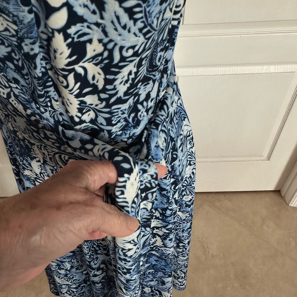 Boston Proper Blue and White Wrap Midi Dress - Picture 6 of 10